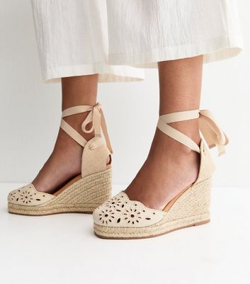 Off White Broderie Embroidered Wedge Sandals