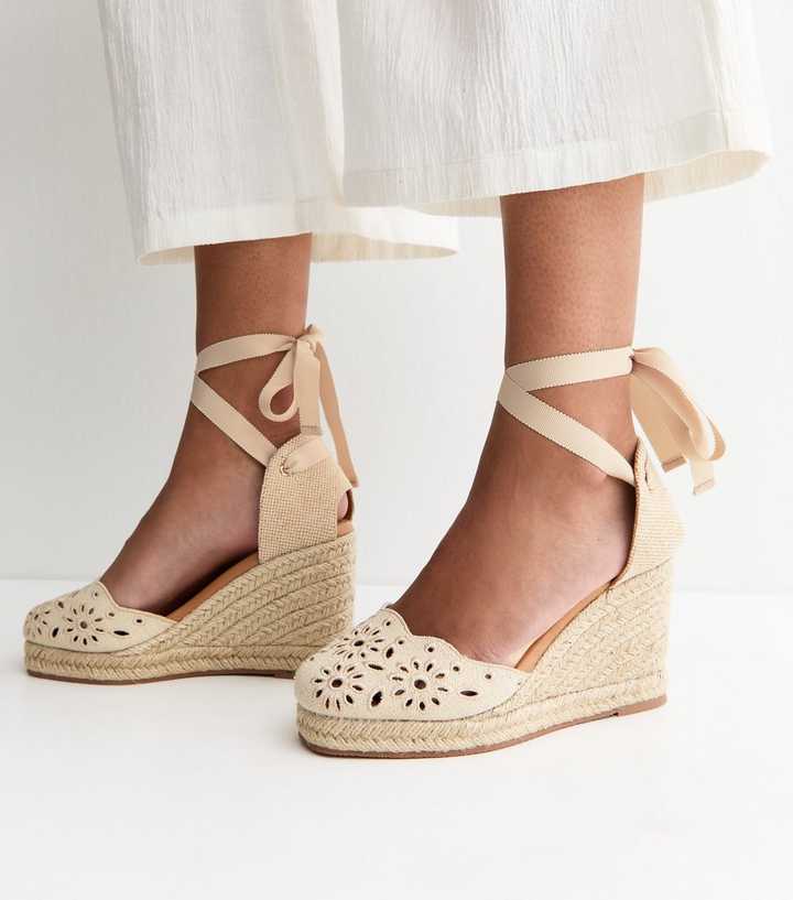 Off White Broderie Embroidered Wedge Sandals