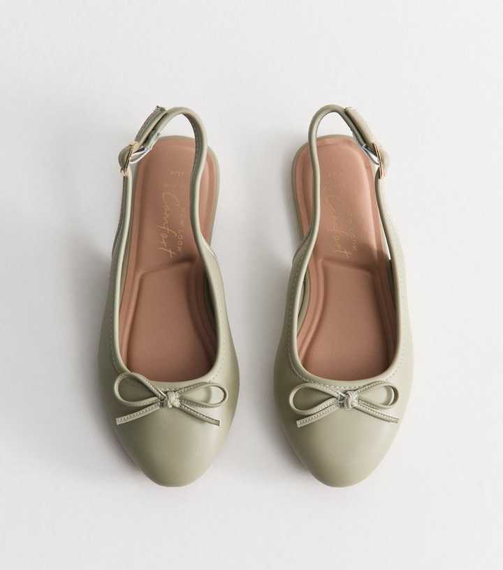 Wide Fit Faux Leather Light Green Slingback Ballet Pumps