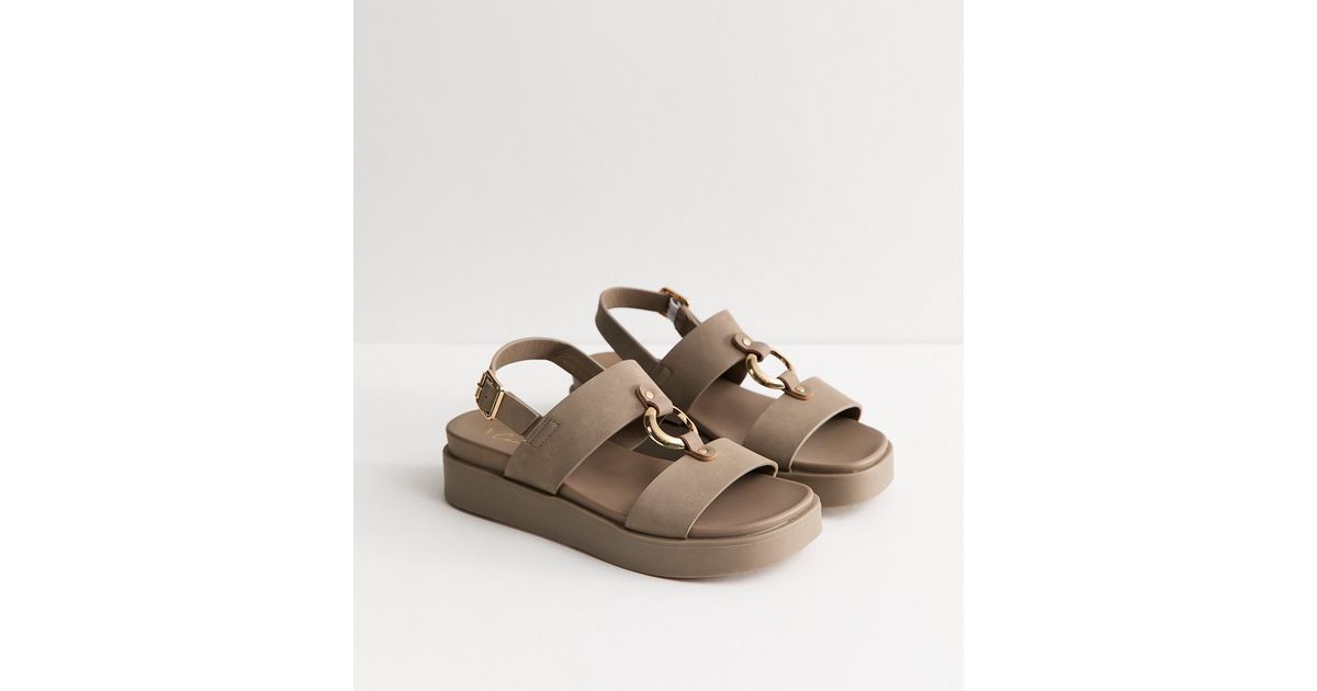 Light Brown Faux Suede Hardware Detail Flatform Sandals | New Look