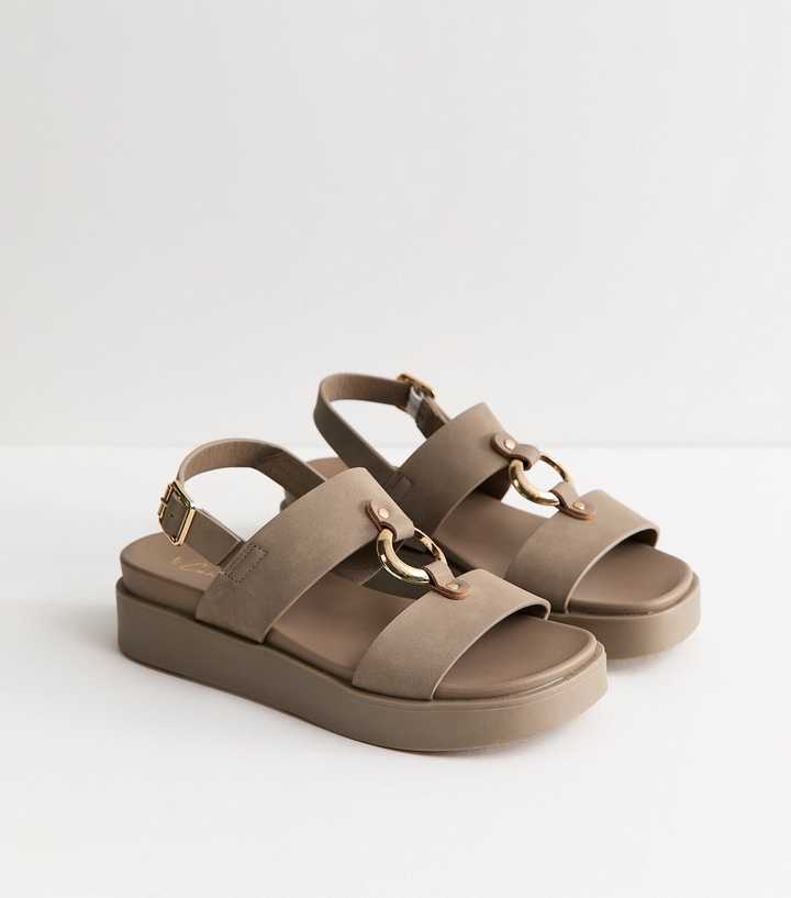 Light Brown Faux Suede Hardware Detail Flatform Sandals