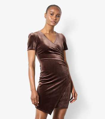 Apricot Velvet Side Ruched Dress