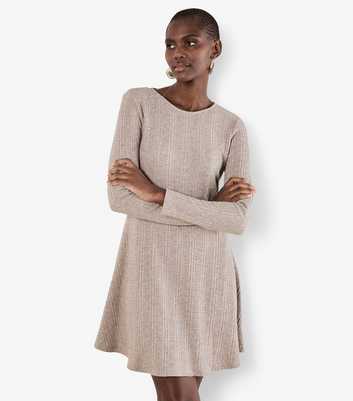 Apricot Stone Waffle Stripe Long Sleeve Dress