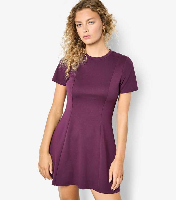 Apricot Dark Purple Fit & Flare Ponti Dress