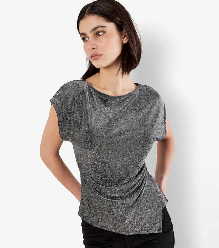 Apricot Silver Sparkle Ruched Wrap Top
