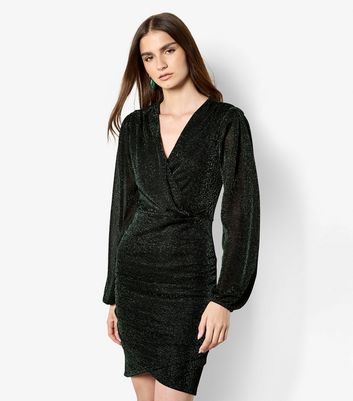 new look dark green dress New Look Velvet High Neck Long Sleeve Mini Dress - Dark Green