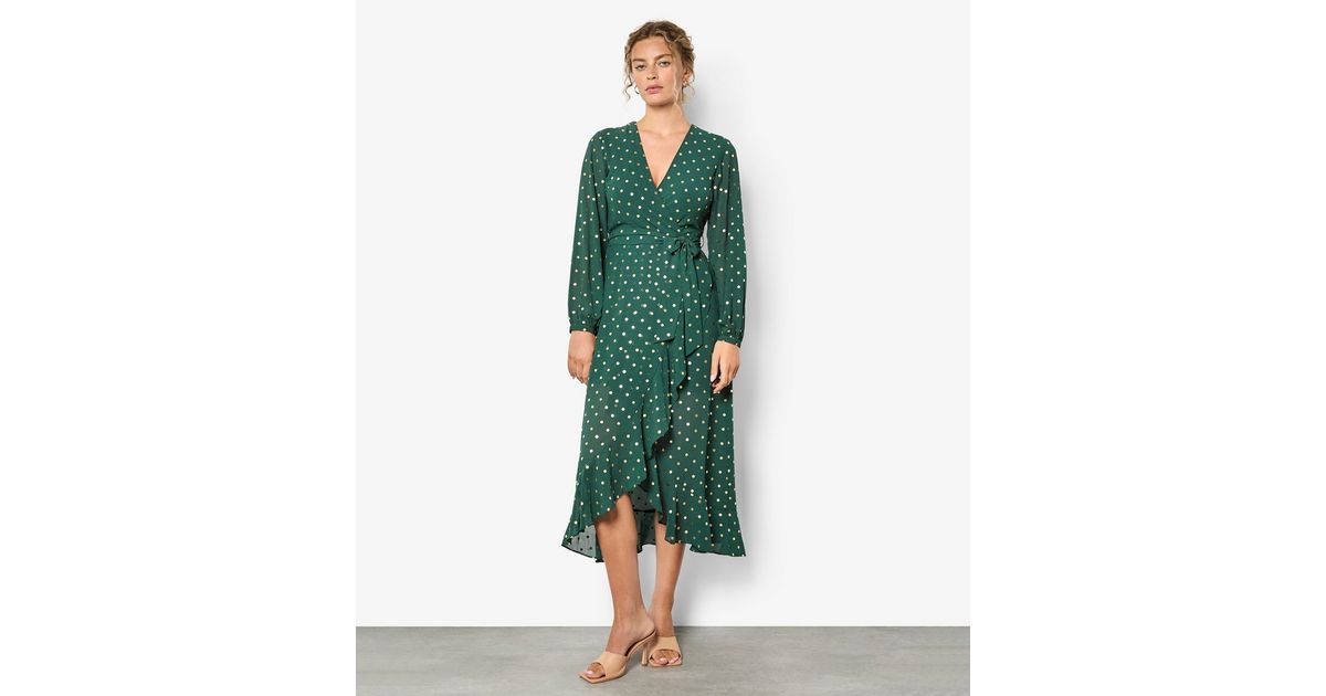 Apricot Green Foil Polka Dot Wrap Dress | New Look