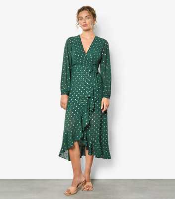 Apricot Green Foil Polka Dot Wrap Dress