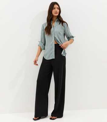 Black Jersey Wide Leg Trousers