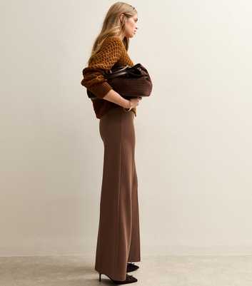Brown Jersey Wide Leg Trousers