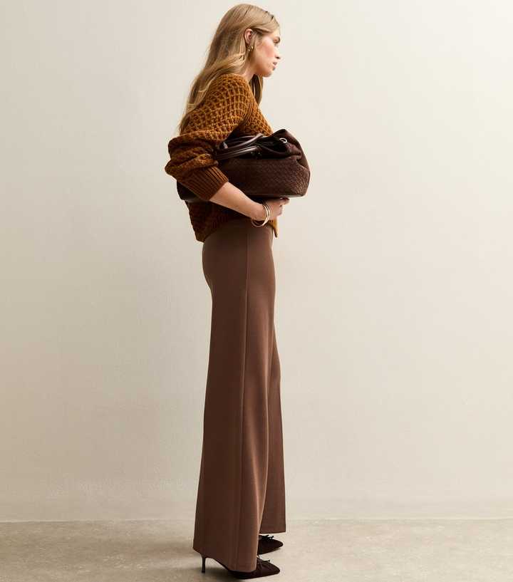 Brown Jersey Wide Leg Trousers