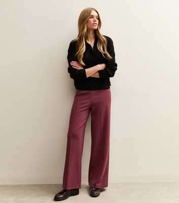 Burgundy Jersey Wide Leg Trousers