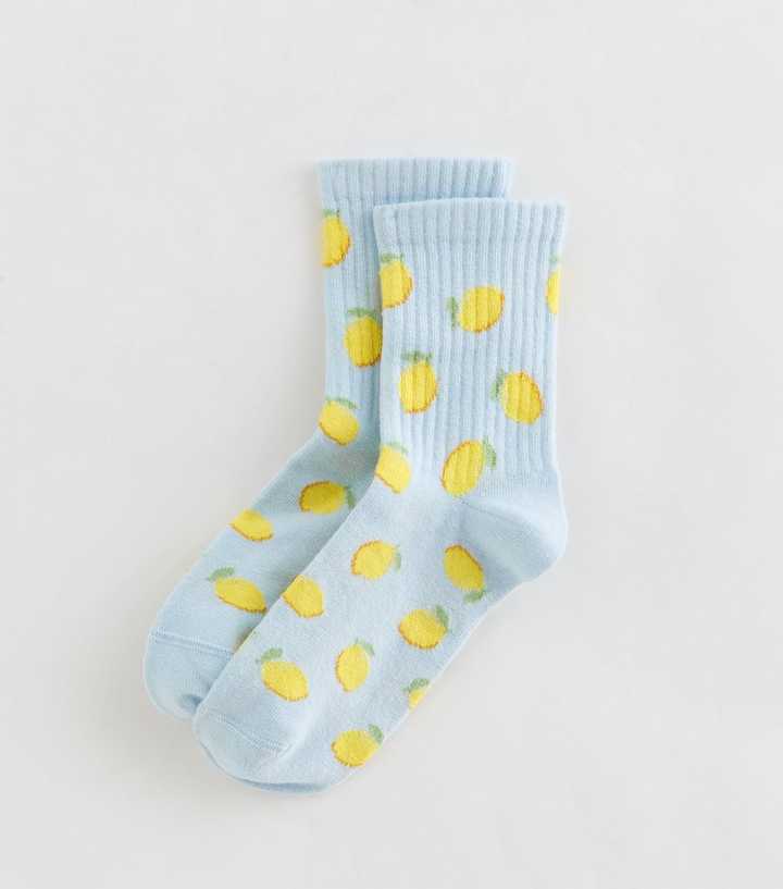 Blue Ribbed Lemon Patterned Ankle Socks
