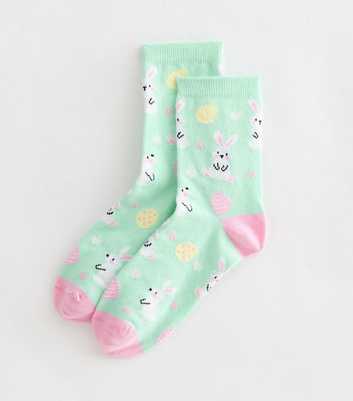 Mint Green Bunny Patterned Ankle Socks
