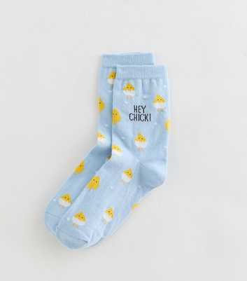 Blue Chick Patterned Slogan Ankle Socks