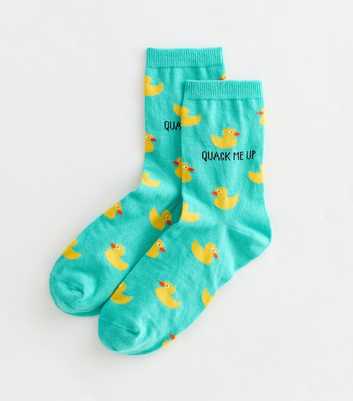 Teal Duck Patterned Ankle Socks