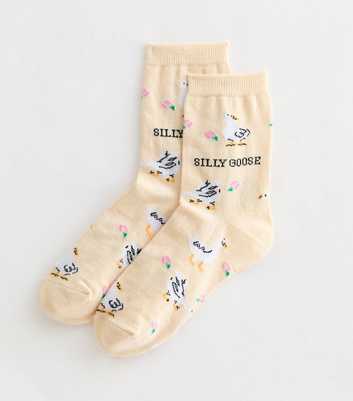 Yellow Silly Goose Patterned Ankle Socks