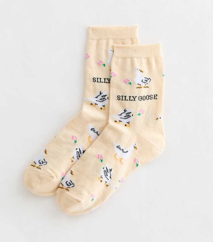 Yellow Silly Goose Patterned Ankle Socks