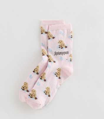 Light Pink Platypus Patterned Logo Ankle Socks