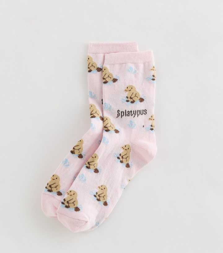 Light Pink Platypus Patterned Logo Ankle Socks