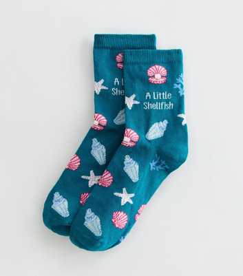 Teal A Little Shellfish Shell Pattern Ankle Socks