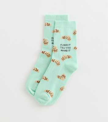 Mint Cotton Rich Flake It Till You Make It Croissant Pattern Socks
