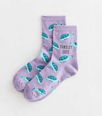 Lilac Turtle Patterned Ankle Socks