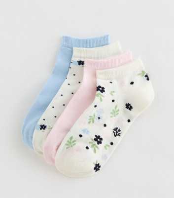 Pack of 4 Multicolour Floral Patterned Trainer Socks