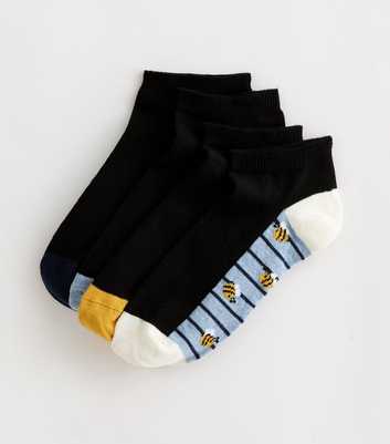 Pack of 4 Black Bee and Floral Trainer Socks