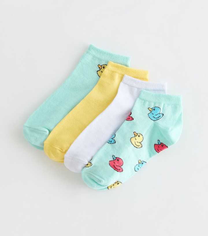 Pack of 4 Multicolour Duck Pattern Trainer Socks