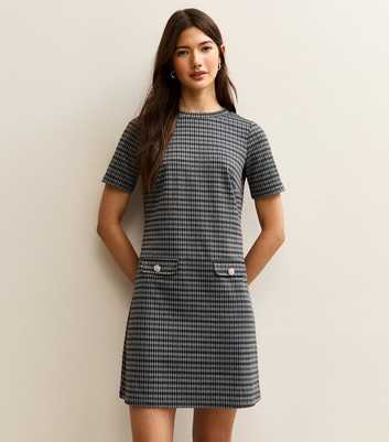 Blue Check Jacquard  Mini Dress
