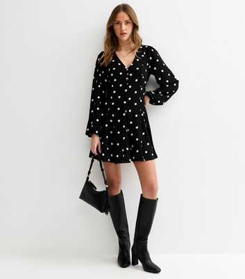 Back Polka Dot Long Sleeve Mini Dress