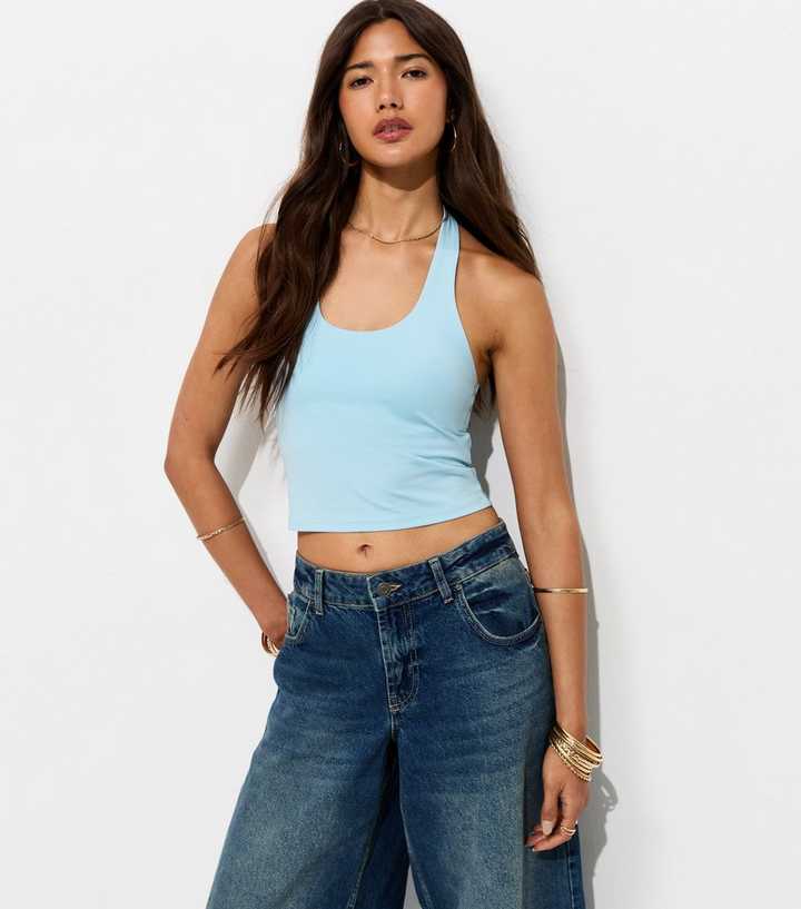 Light Blue Jersey Halter Neck Top