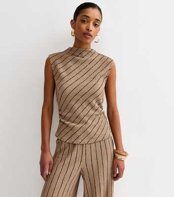 Brown Diagonal Stripe Textured Top