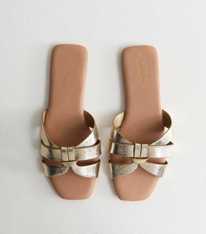 Gold Faux Leather Interwoven Flat Mules
