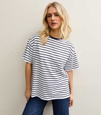 Dark Blue Stripe Side Split T-Shirt