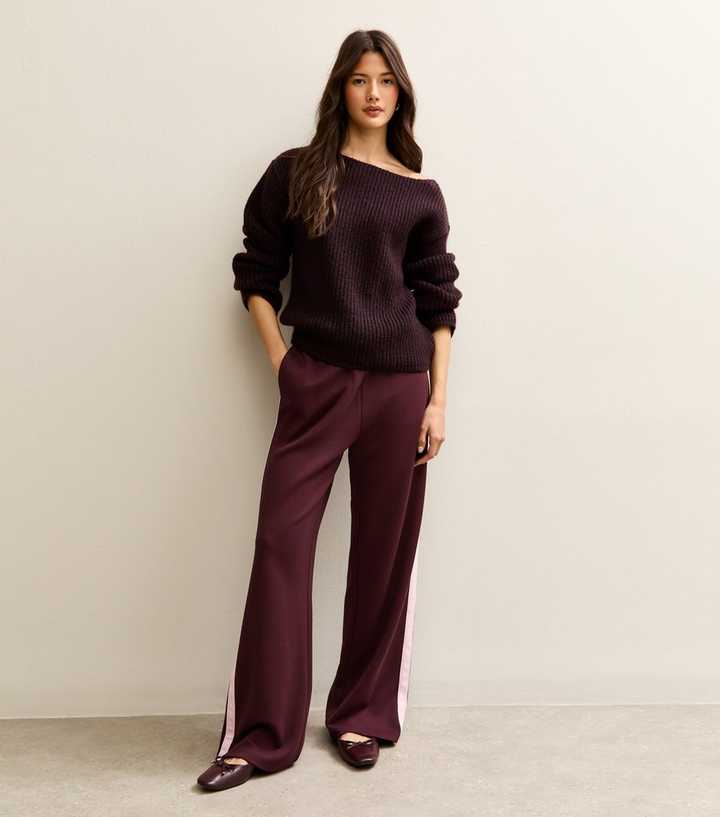 Premium Burgundy Side Stripe Wide Leg Joggers