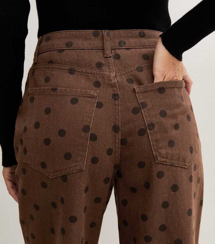 Dark Brown Denim Polka Dot Wide Leg Jeans