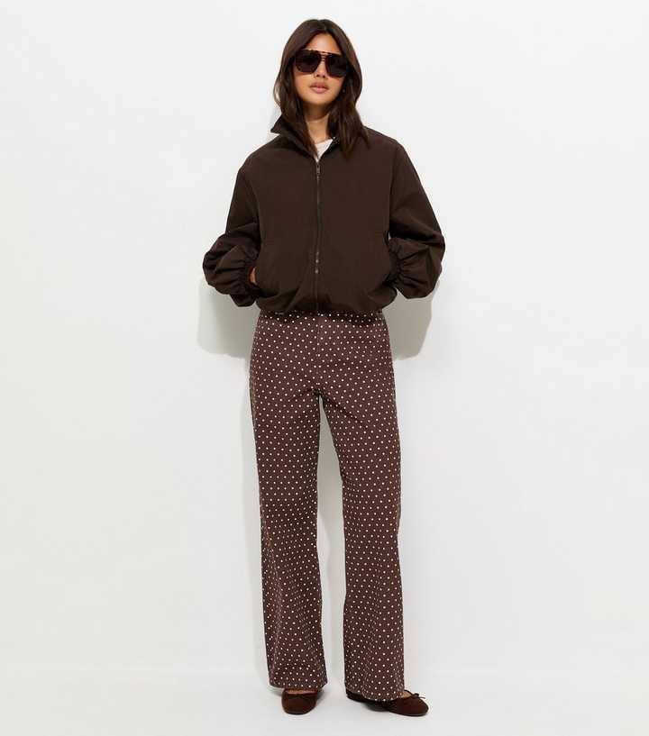 Brown Denim Polka Dot Wide Leg Jeans