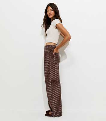 Brown Denim Polka Dot Wide Leg Jeans