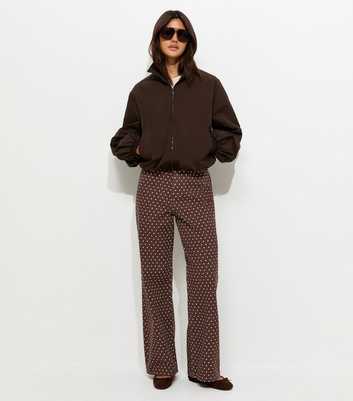 Brown Denim Polka Dot Wide Leg Jeans