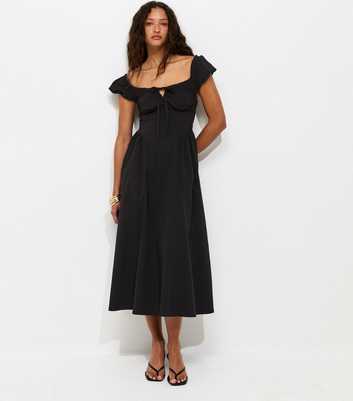 Black Lace Trim Milkmaid Midi Dress