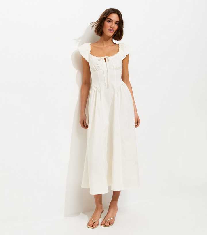 chinese dress ladies Everleigh milkmaid Sleeve Exposed Back Dress White L main image 1