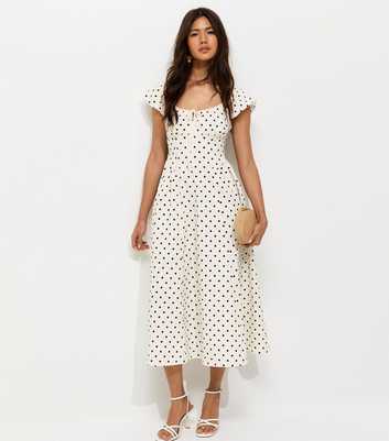 Cream Polka Dot Milkmaid Midi Dress