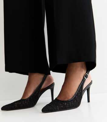 Black Crochet Slingback Pumps