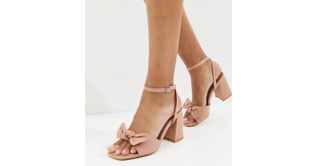 Light Pink Faux Suede Bow Block Heel Sandals | New Look
