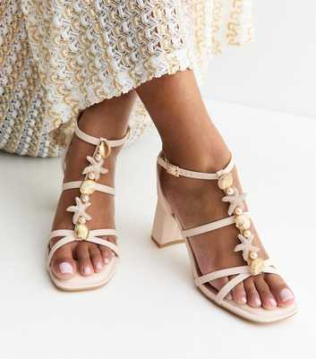 White Faux Leather Shell Charm Strappy Sandals