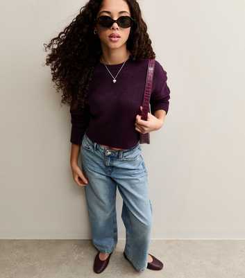 Girls Dark Purple Midweight Knit Jumper