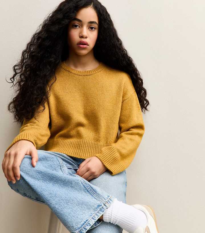 Girls Dark Yellow Midweight Knit Jumper
