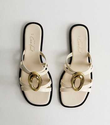 Off White Gold Abstract Buckle Mule Sandals